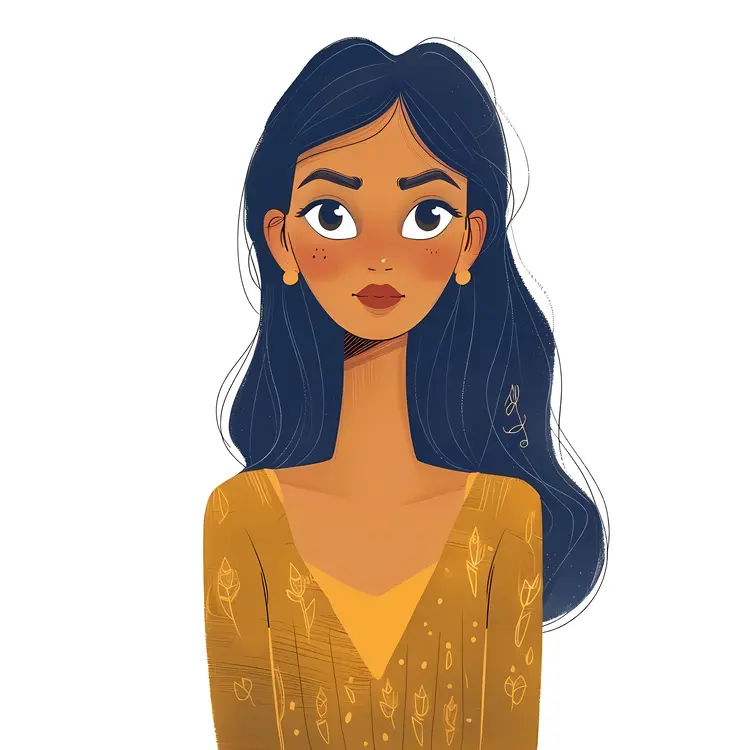 Serious Girl in Yellow Dress Illustration