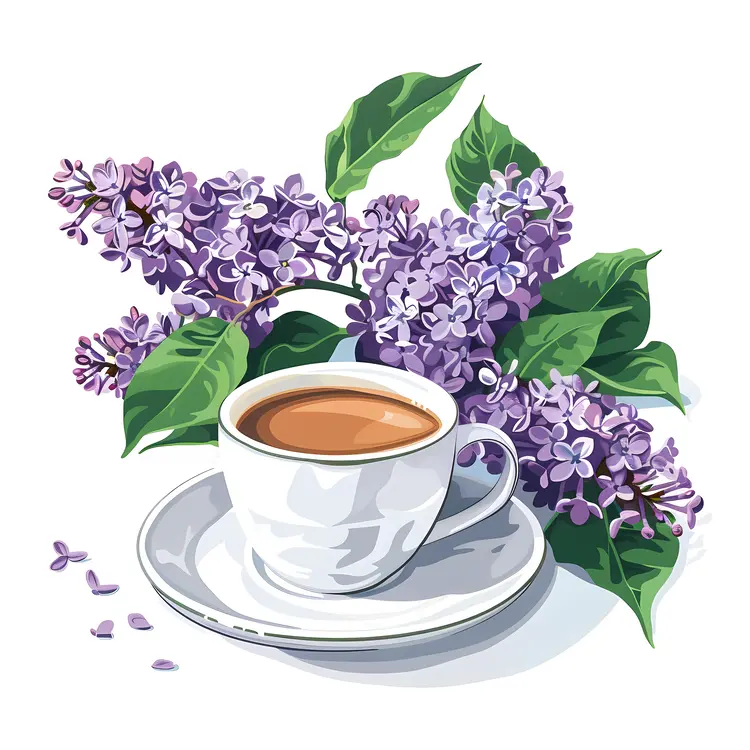 Coffee Cup with Lilac Branch