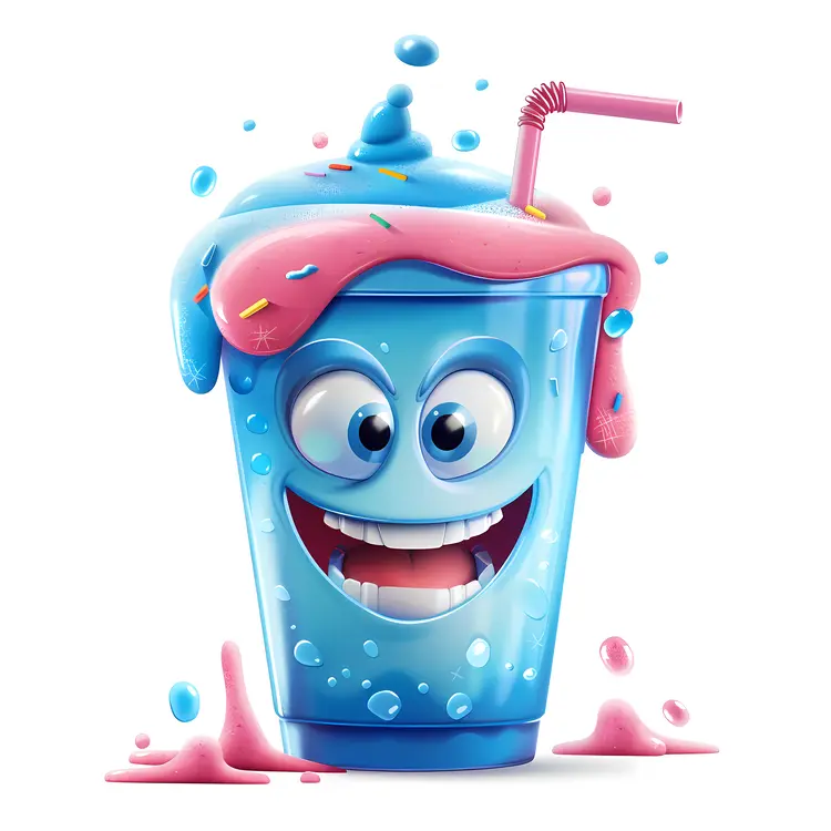 Happy Blue Drink with Straw and Cartoon Face