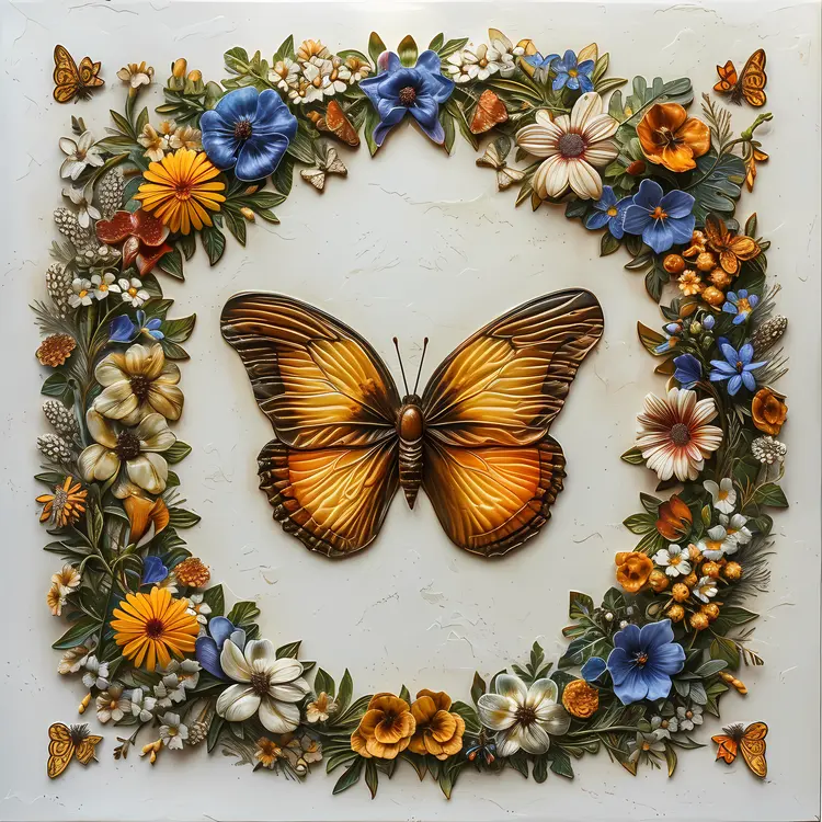 Yellow Butterfly with Floral Wreath
