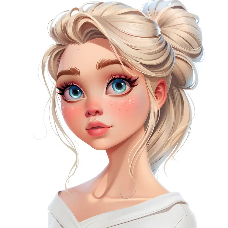 Blonde Cartoon Girl with Blue Eyes