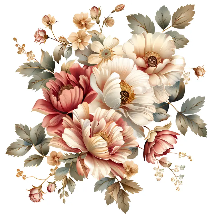 Beautiful Floral Bouquet with Petals and Leaves