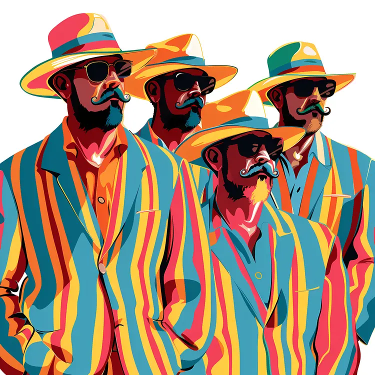 Group of Men in Colorful Striped Suits
