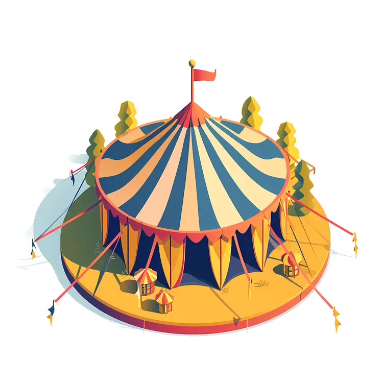 Large Circus Tent with Blue and Yellow Stripes