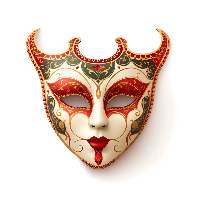 Elegant Mask with Red and Gold Patterns
