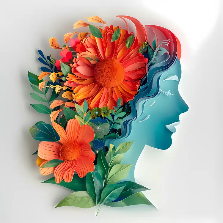 Paper Art Floral Hair Illustration