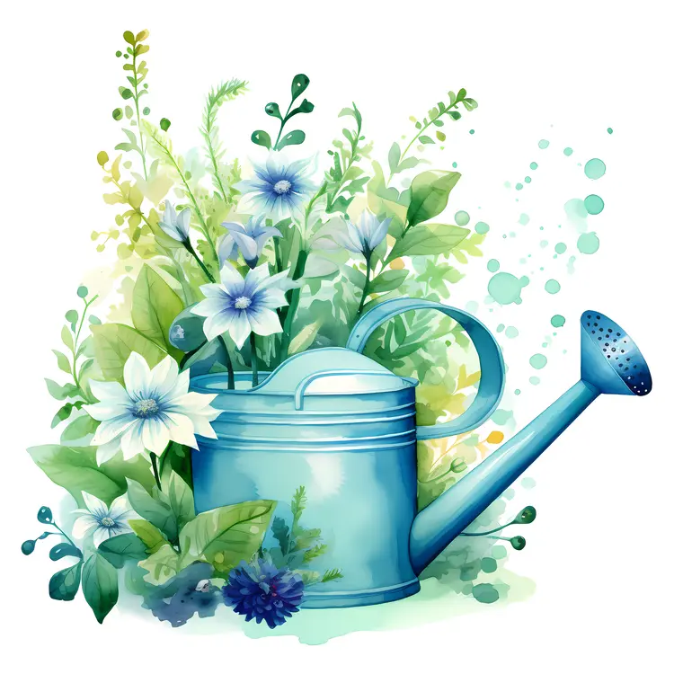 Floral Watering Can Illustration