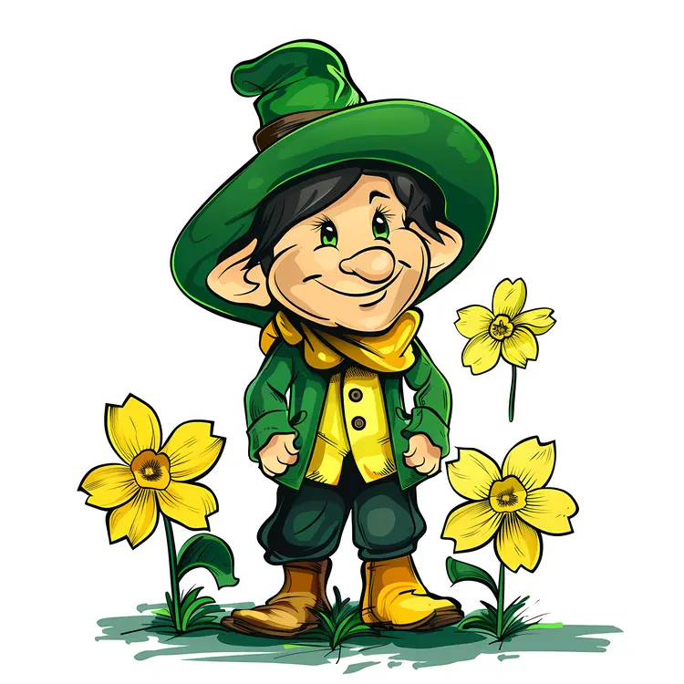 Cartoon Character with Yellow Daffodils