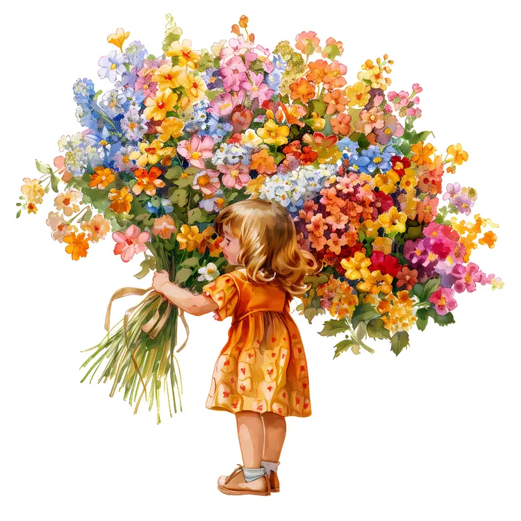 Little Girl Holding a Huge Bouquet