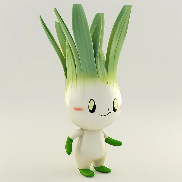 Cute Green Onion Cartoon Character