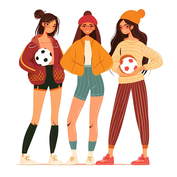 Girls with Soccer Balls in Casual Outfits