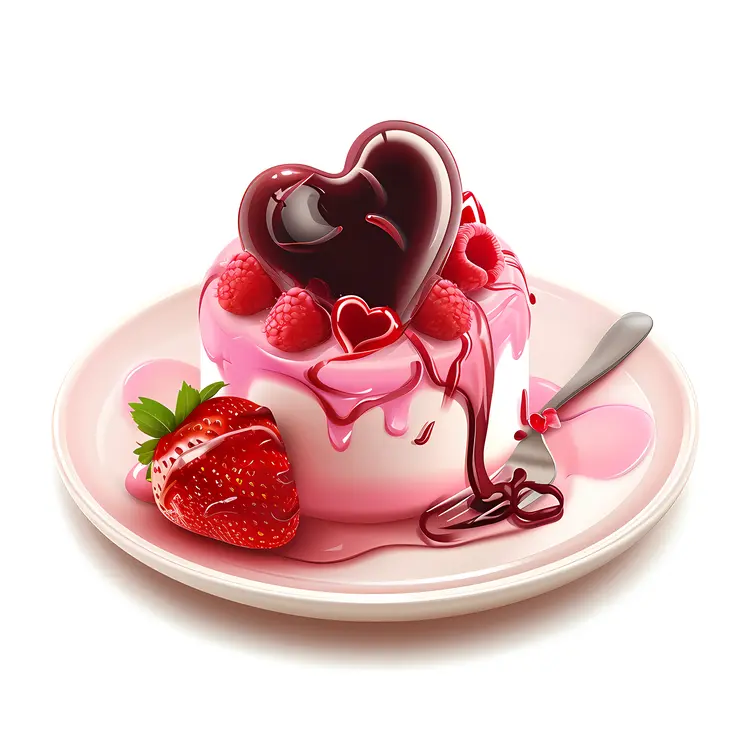 Heart-shaped Dessert with Raspberry and Strawberry
