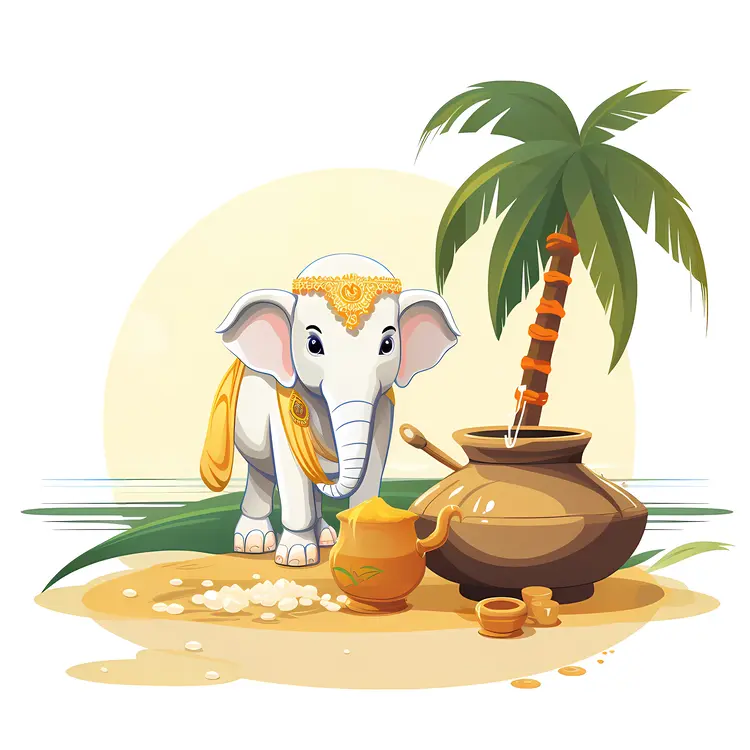 Decorative Elephant with Traditional Pot