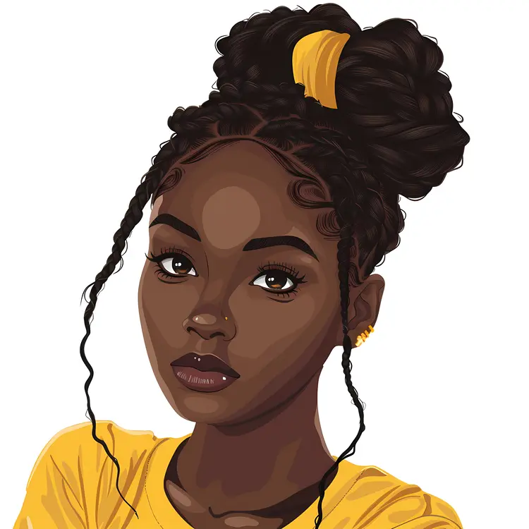 Girl with Hair Bun in Yellow Shirt