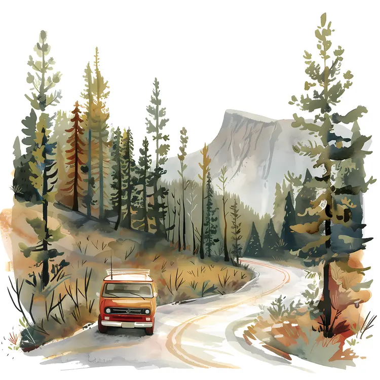 Van Traveling Through Scenic Forest