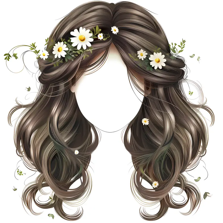 Brown hair with daisies