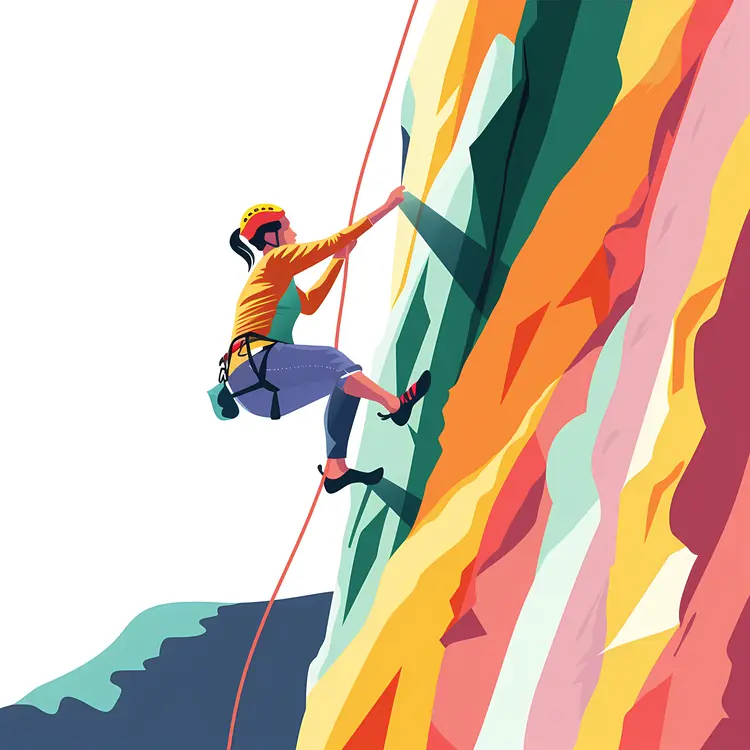 Rock Climber Scaling a Colorful Cliff