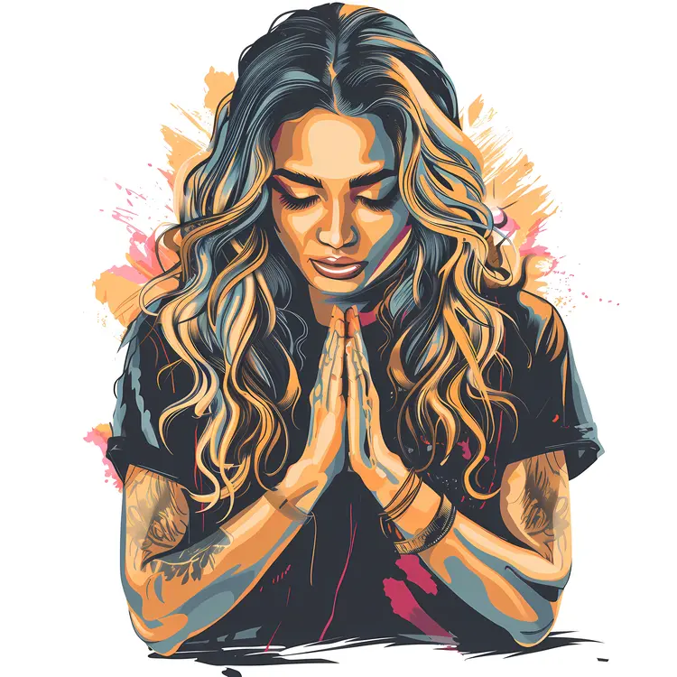 Praying Woman with Long Hair