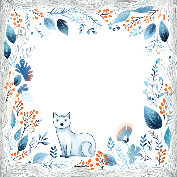 Floral Frame with Cute Cat