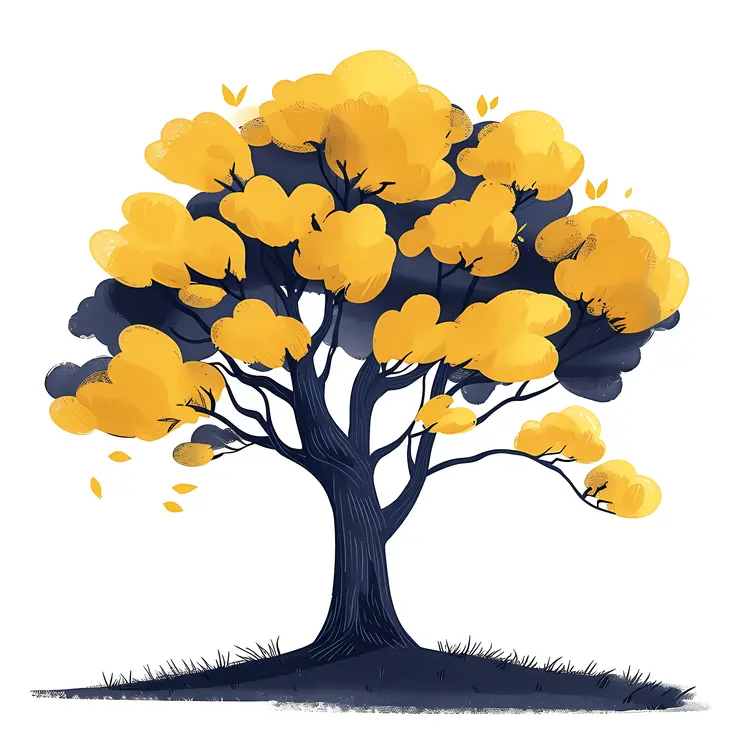 Yellow and Blue Tree with Rounded Canopy