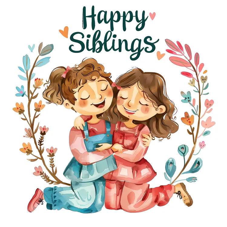 Happy Siblings Day with Two Children Hugging