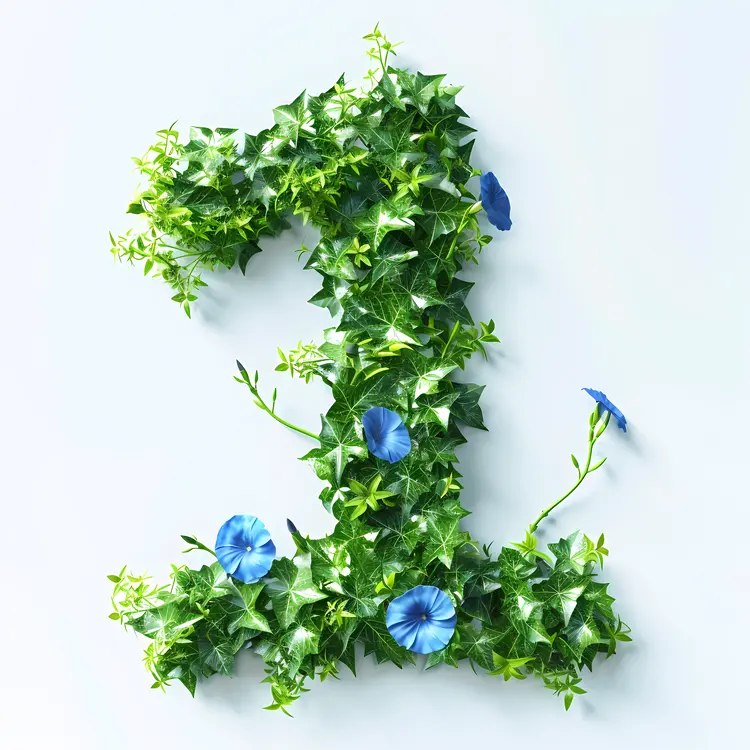 Number 1 with Blue Flowers and Ivy Leaves