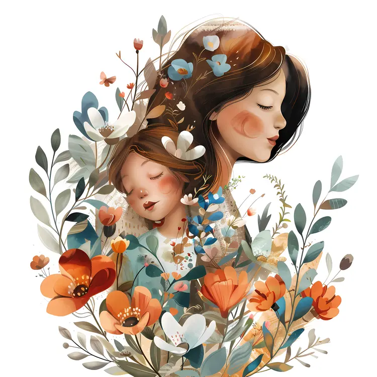 Mother and Child Surrounded by Flowers