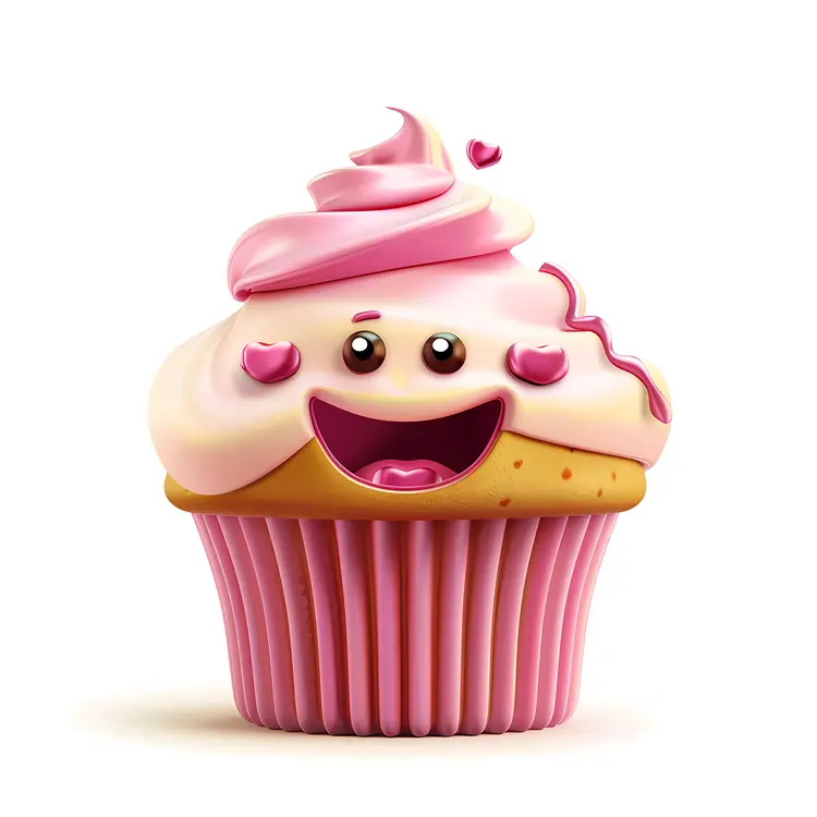 Smiling Cupcake with Pink Frosting Illustration