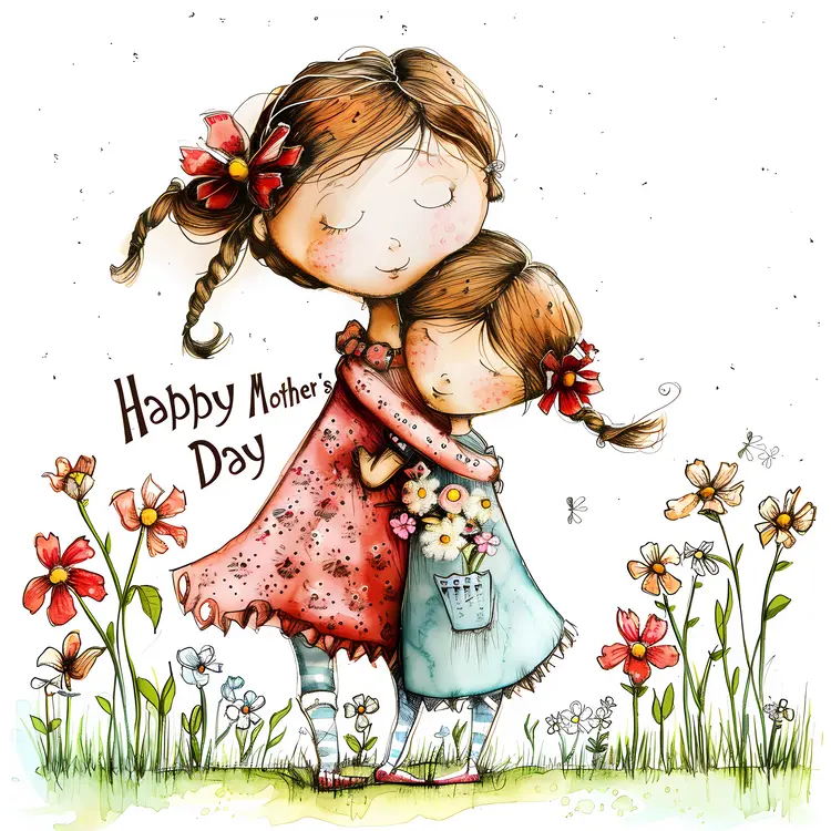 Happy Mother's Day Illustration with Mother and Child