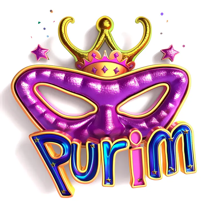 Purim Celebration with Colorful Mask and Crown