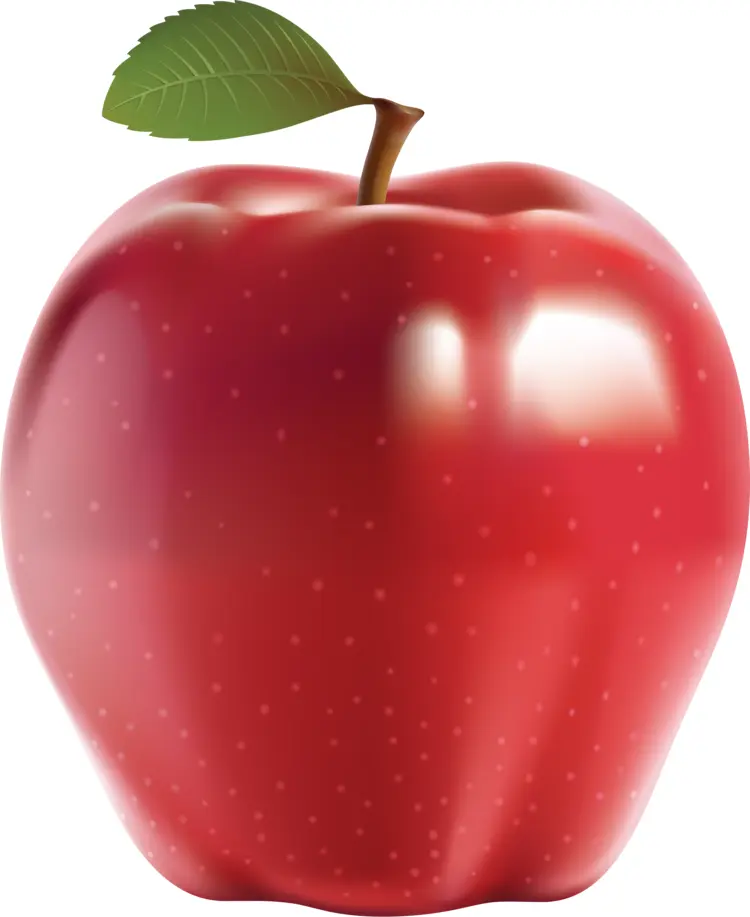 Shiny Red Apple with Leaf