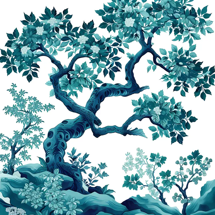 Artistic Blue Tree Illustration