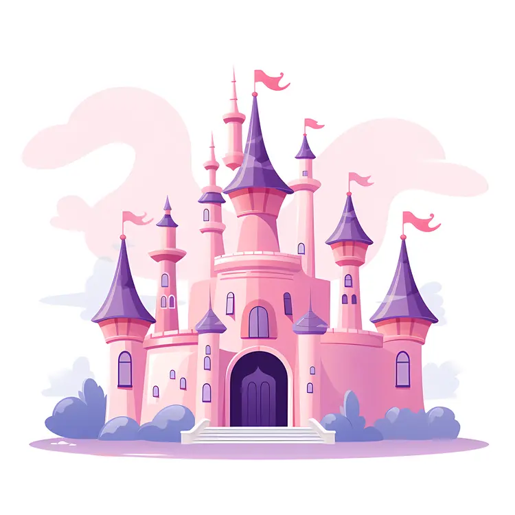 Pink Fantasy Castle with Towers and Flags