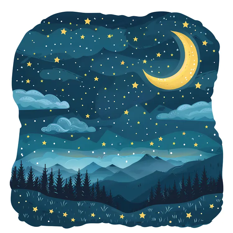 Starry Night Sky with Moon and Stars
