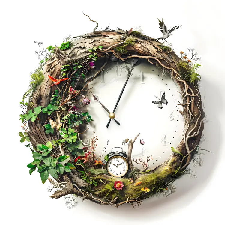 Woodland Clock with Branches and Greenery