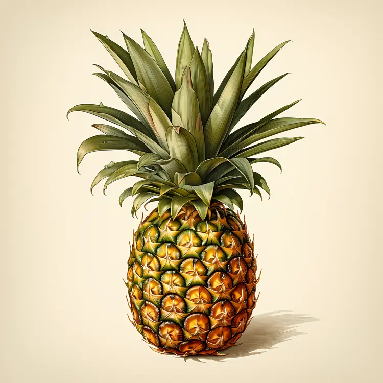 Juicy Tropical Pineapple with Green Leaves