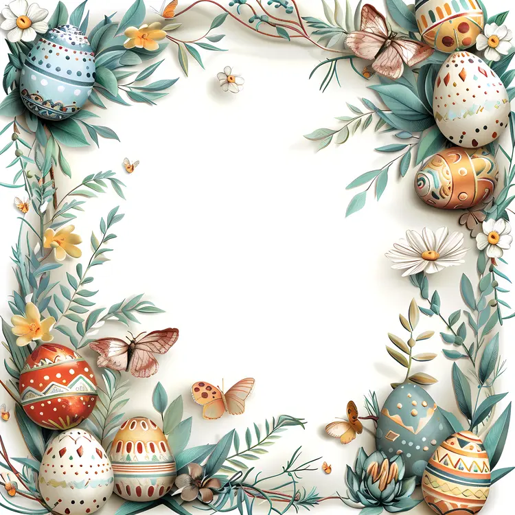 Decorated Easter Eggs in a Floral and Butterfly Frame