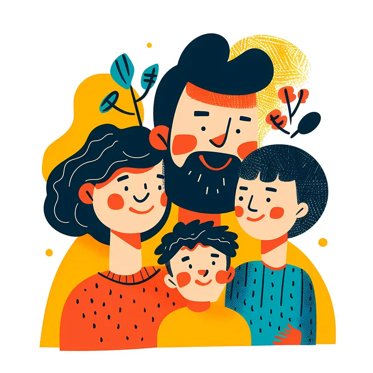 Happy Family Illustration with Parents and Children