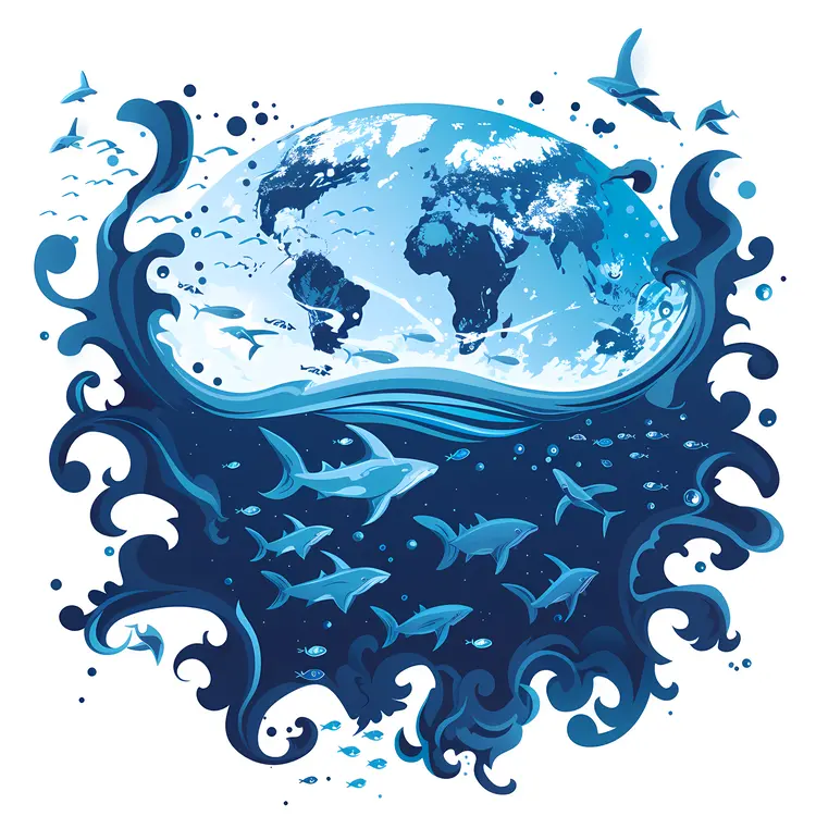 World and Ocean Marine Life Illustration