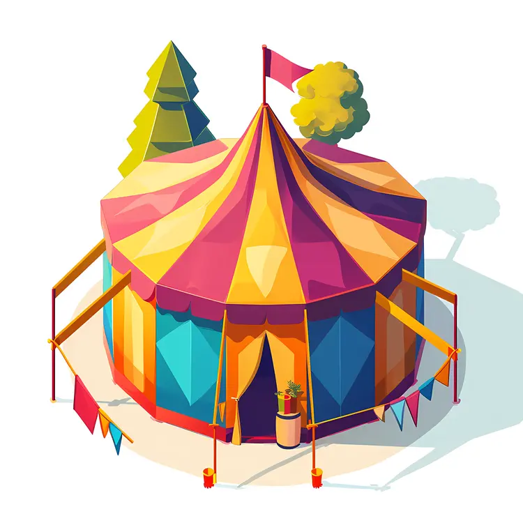Colorful Circus Tent with Trees in Background