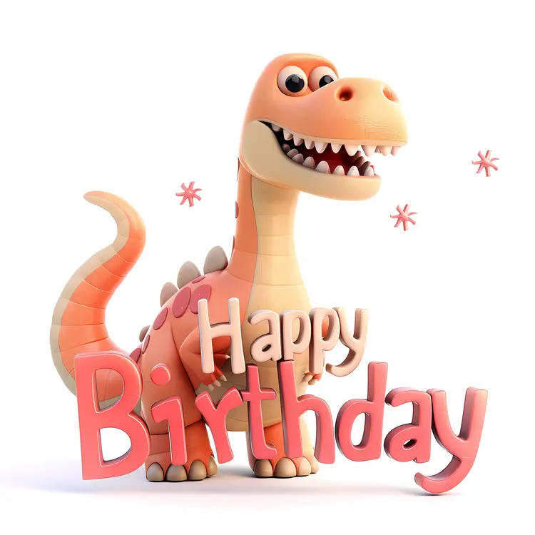 Happy Orange Dinosaur with Pink Letters