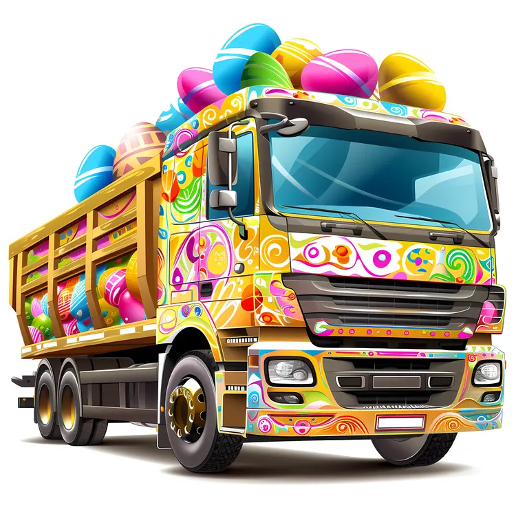 Modern Truck with Colorful Easter Eggs