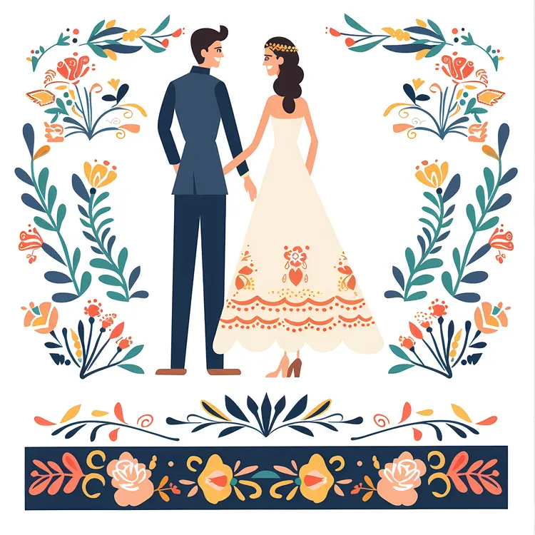 Wedding Couple with Floral Frame