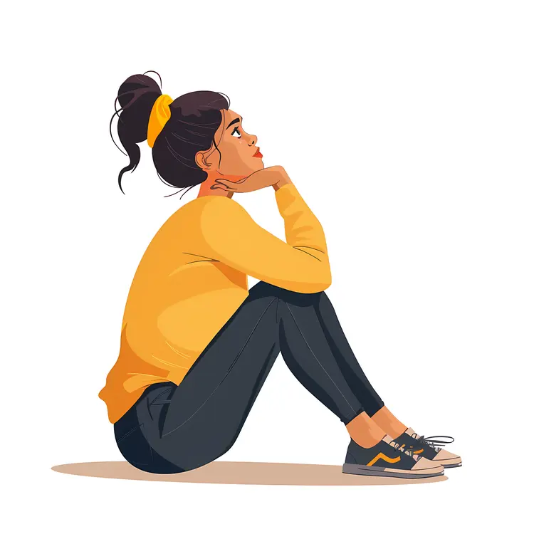 Contemplative Woman in Casual Outfit