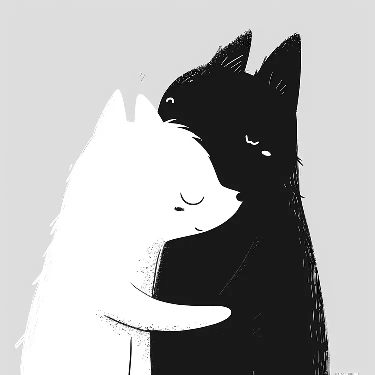 Black and White Dogs Hugging