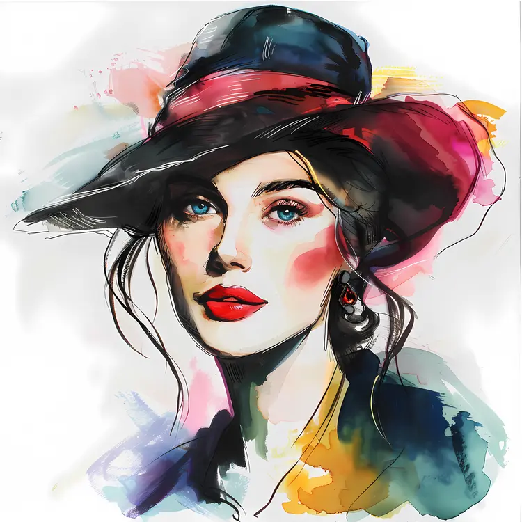 Elegant Woman in Colorful Hat Illustration
