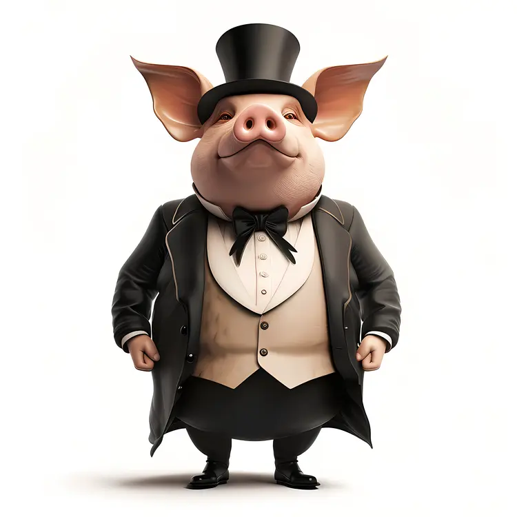 Pig in a Tuxedo with Top Hat