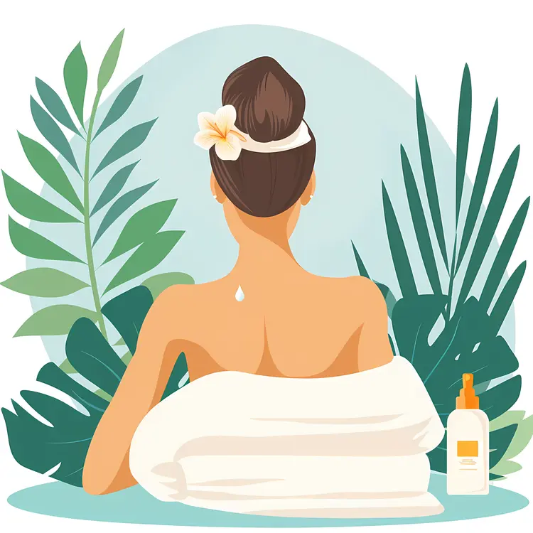 Woman in Towel Relaxing with Plants