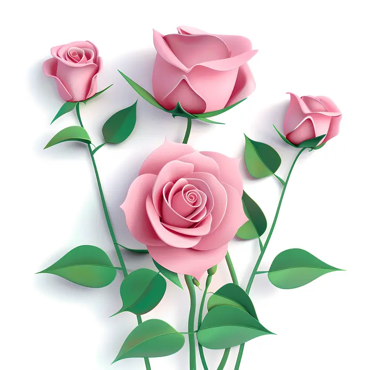 Elegant Pink Roses with Green Leaves