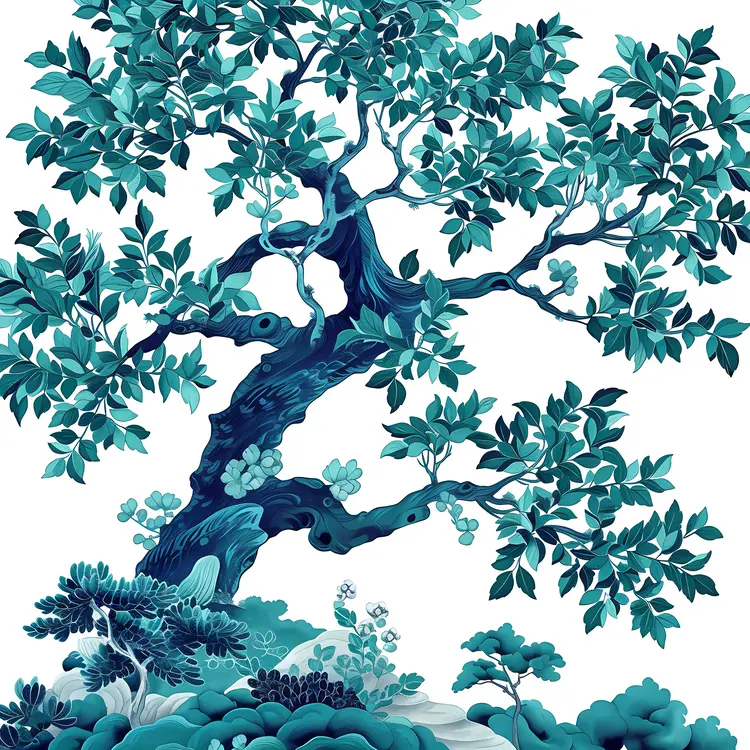 Blue Tree in Serene Landscape